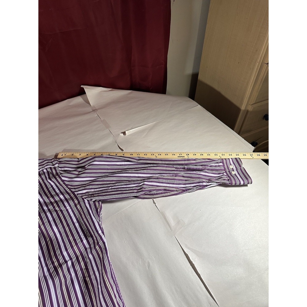 Peter Millar Dress Shirt Adult Large Purple White Striped Formal Quality Men's - Picture 12 of 14